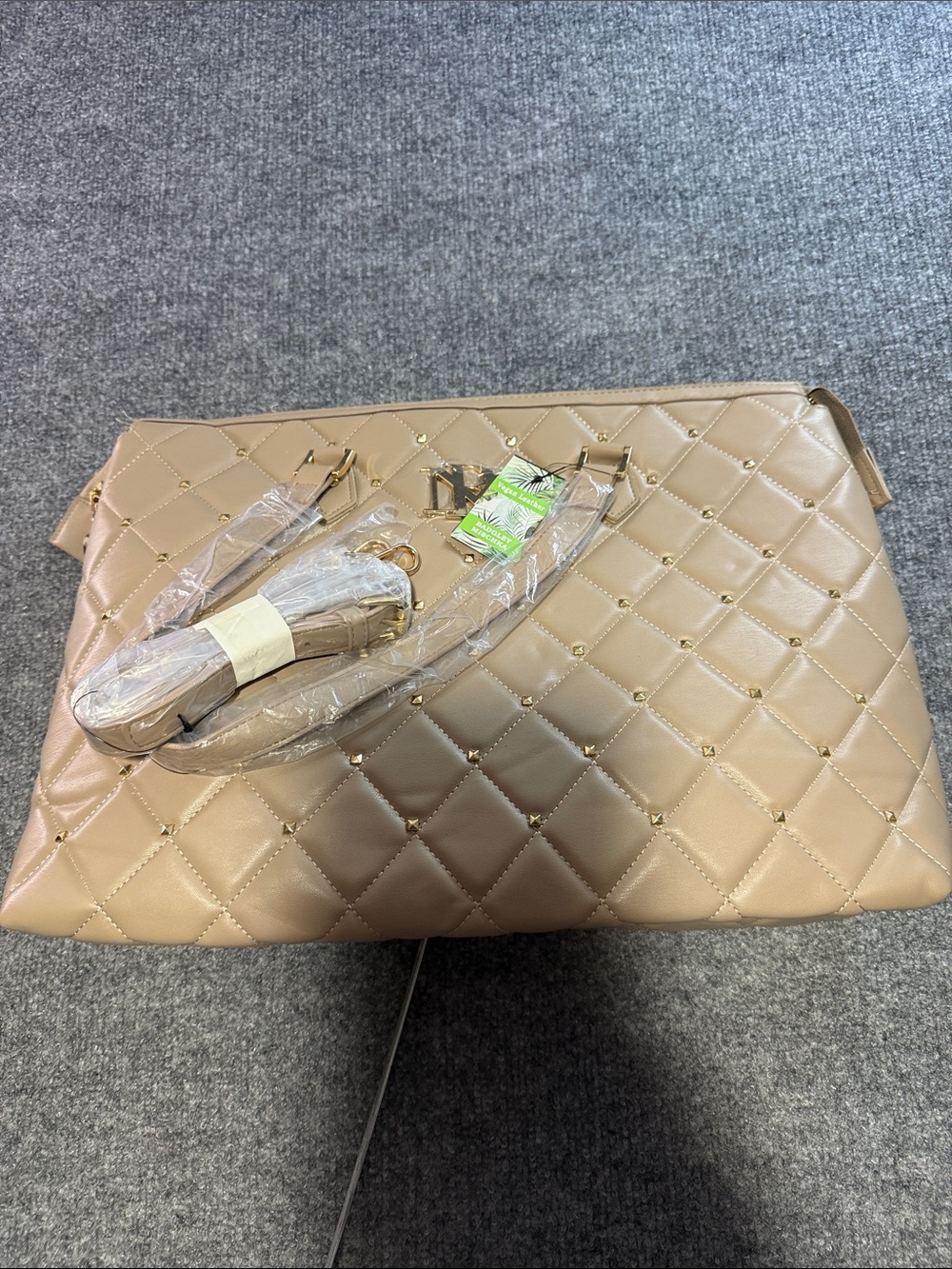Badgley Mischka Quilted Taupe Shoulder Bag with Gold Accents